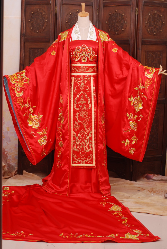 独家绣花抹胸汉服唐装对襟襦裙女婚服大袖衫大拖尾-国色-量身定做