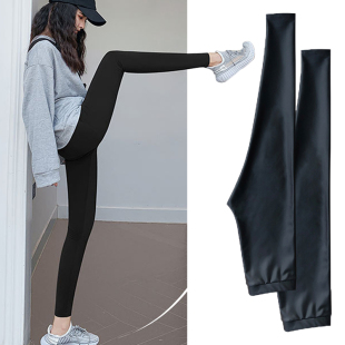 亚光皮裤女2025新款秋冬款高腰加绒小个子九分紧身长裤加厚真皮