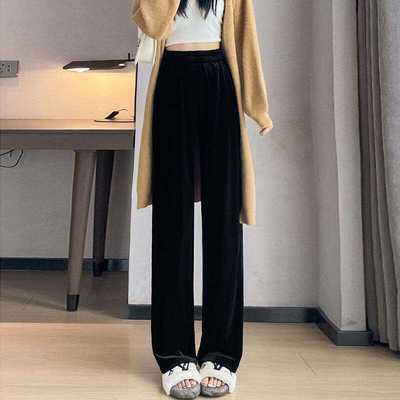 高腰休闲秋冬窄版加绒直筒裤子