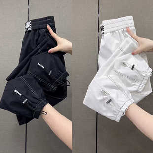 速干裤女夏季新款松紧腰韩版哈伦裤宽松显瘦休闲裤束脚抽绳九分裤