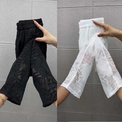 蕾丝镂空裤子女夏季新款显瘦小个子九分裤桑蚕丝高级感直筒休闲裤