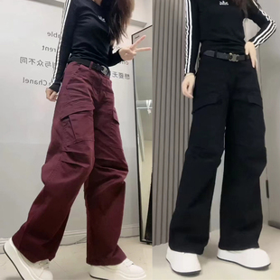 高个子直筒宽腿拖地裤 秋季 弯刀裤 女高腰显瘦工装 厚料斜纹牛仔长裤