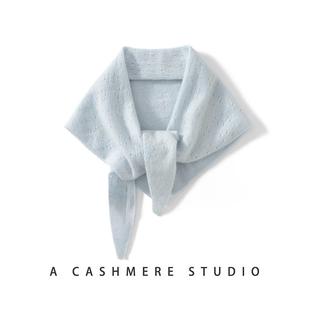 时尚百搭100%纯山羊绒三角围巾披肩女轻薄镂空针织护肩颈小围脖潮