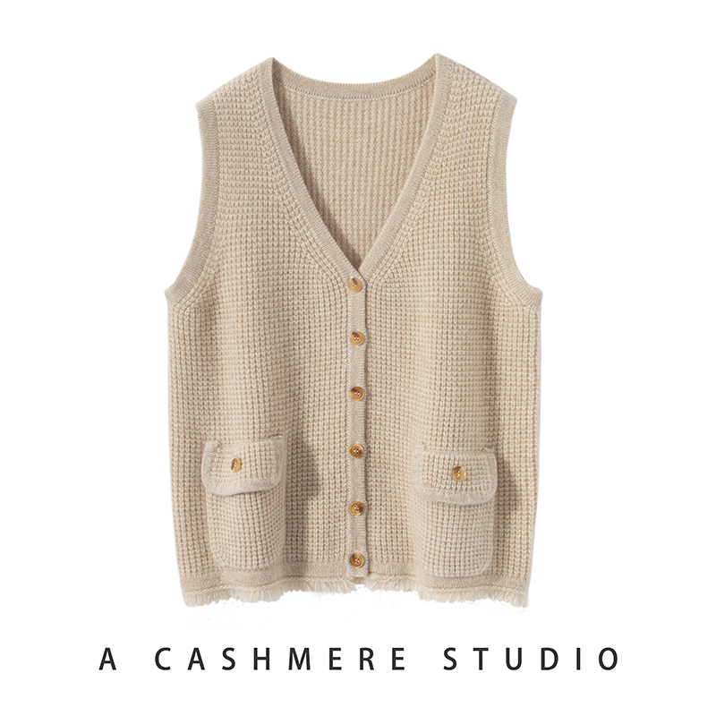气质好吸睛~V领马甲开衫2025秋冬新100纯山羊绒背心女保暖坎肩秋