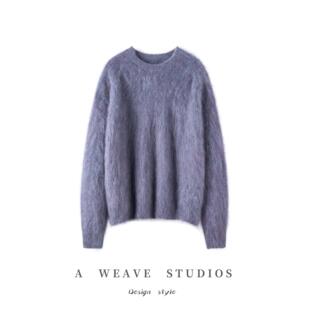 2025新款秋冬100%纯山羊绒衫女圆领针织拉绒宽松百搭毛衣加厚上衣