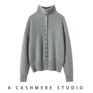 7针双股针织100%山羊绒开衫女半高领宽松外穿打底衫毛衣秋冬上衣