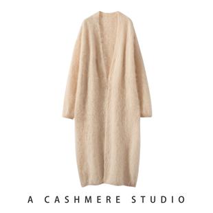 轻奢气质拉绒大V领100%纯山羊绒开衫女宽松保暖无扣上衣毛衣外套