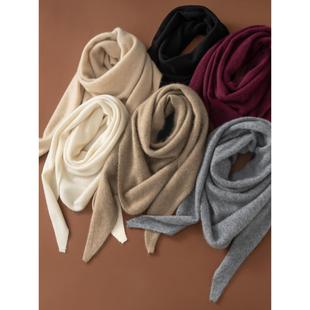 100%小山羊绒秋冬季围巾针织纯色休闲三角巾小披肩围脖女时尚百搭