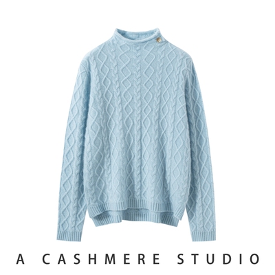 高级感慵懒风~100纯羊绒衫女半拉链立领高领宽松毛针织衫气质上衣