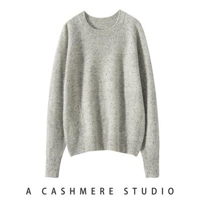 彩点花纱100%纯山羊绒衫女软糯圆领宽松秋冬加厚新款针织打底衫女