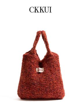 CKKUI 韩系纯色毛线编织红色女包2025秋冬针织包通勤慵懒风手提包