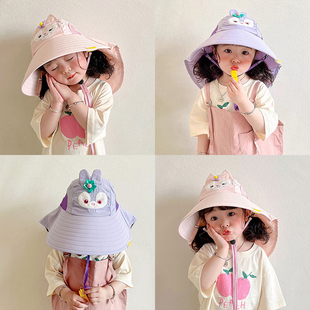 儿童防晒帽女童大帽檐夏季 可爱宝宝沙滩遮阳帽防紫外线太阳帽 薄款