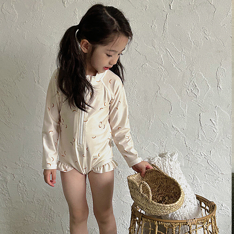 ins儿童泳衣女童宝宝连体长袖防晒速干游泳衣洋气小女孩可爱泳装