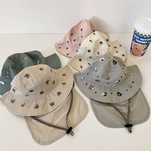 儿童夏季 遮阳帽大檐女童防晒披肩帽男宝宝沙滩渔夫帽户外太阳帽韩