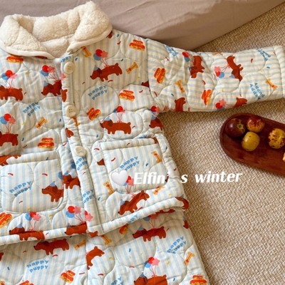 韩国童装冬季新款加厚夹棉家居服