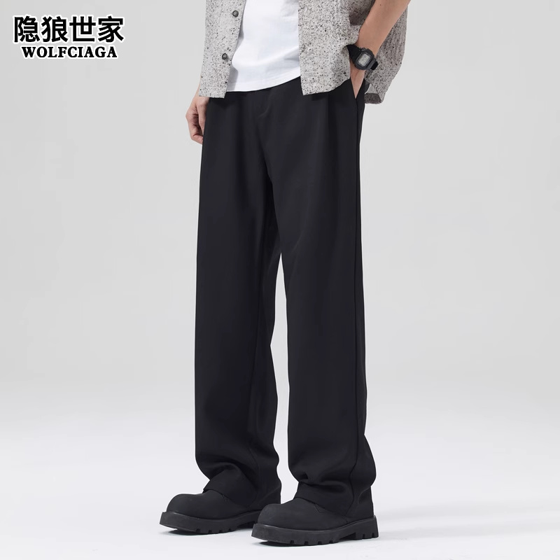 隐狼世家西裤男夏季薄款纯色高级感宽松阔腿休闲裤男士直筒西装裤