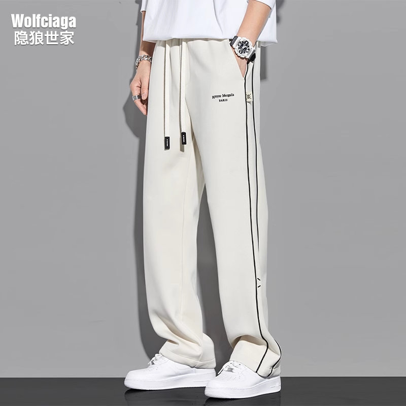 垂感直筒运动裤男秋季加厚潮牌针织卫裤宽松长裤男士阔腿休闲裤子