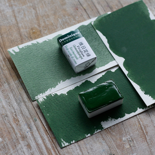 维日定绿多米尼格艺术家系列固体水彩颜料不透明绿耐光暗绿色