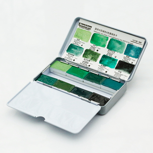 绿色8色套装多米尼格艺术家系列水彩颜料浓郁全块固体水彩