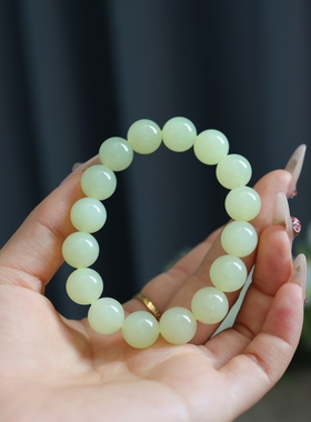 青海野牛沟老矿黄玉圆珠手串12mm