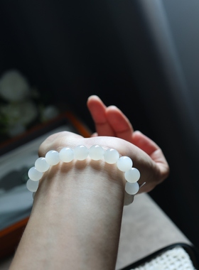 和田玉白玉手串10mm冰底起荧光