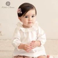 Hàn Quốc nhập khẩu áo sơ mi nữ mùa xuân và cổ sen lá sen cổ áo sơ mi dài tay nữ 0-1 cotton trẻ em - Áo sơ mi áo sơ mi trẻ em