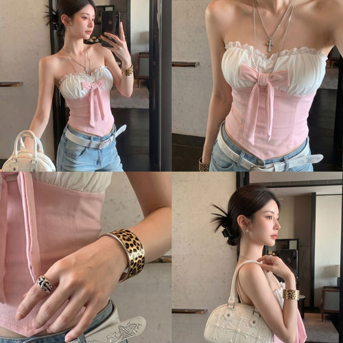 梦幻海妖风烫钻抹胸背心女2026夏款辣妹胸垫一体裹胸外穿无袖上衣