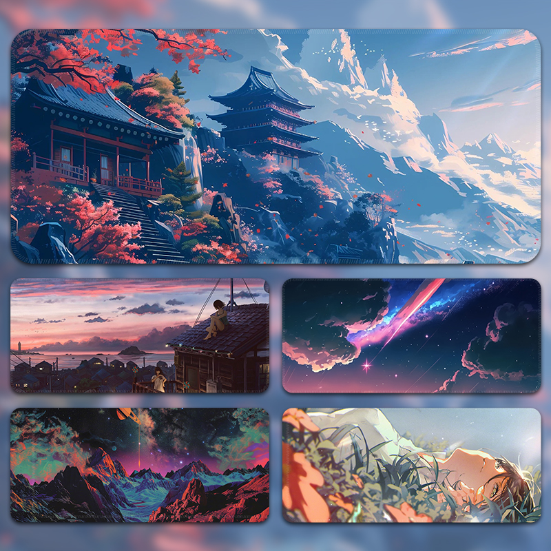 滑鼠垫超大动漫风景电脑键盘垫游戏加厚办公滑鼠垫电竞专用防滑垫