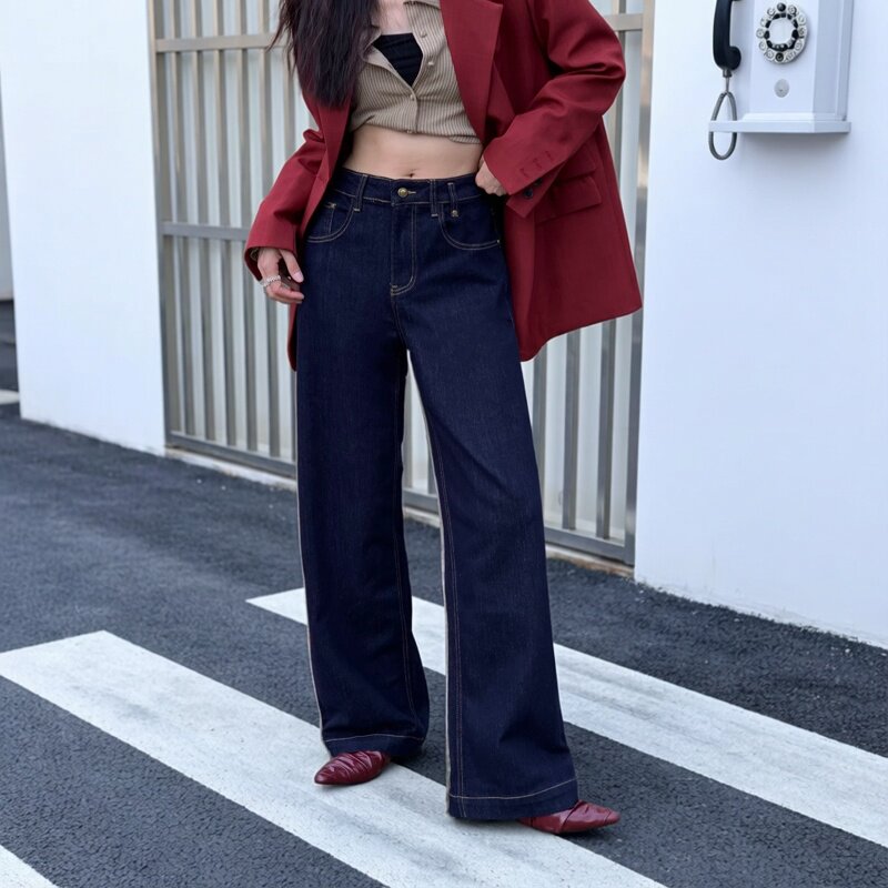 春夏高腰显瘦阔腿拖地牛仔裤女