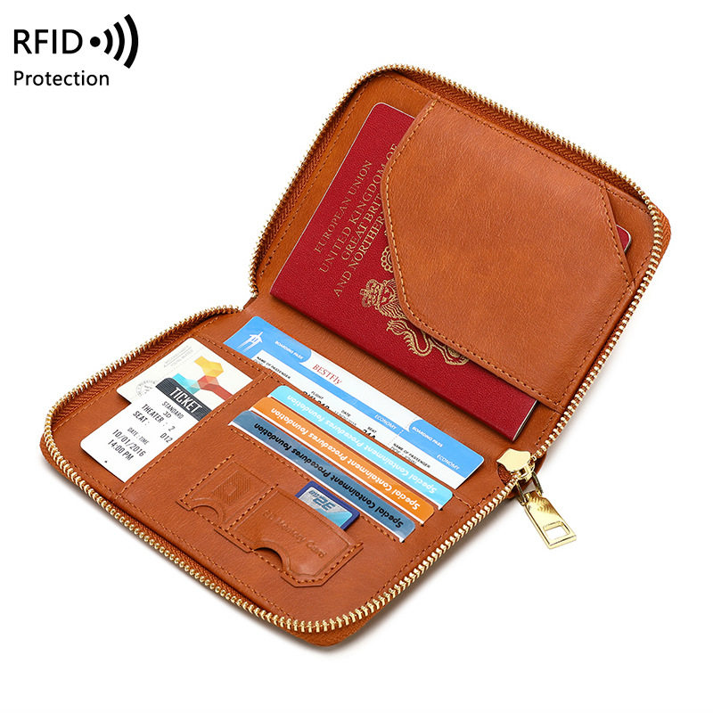 RFID 도난 방지 장치 여권 가방 지퍼 여권 홀더 짧은 다기능 여행 보관 문서 세트 카드 가방