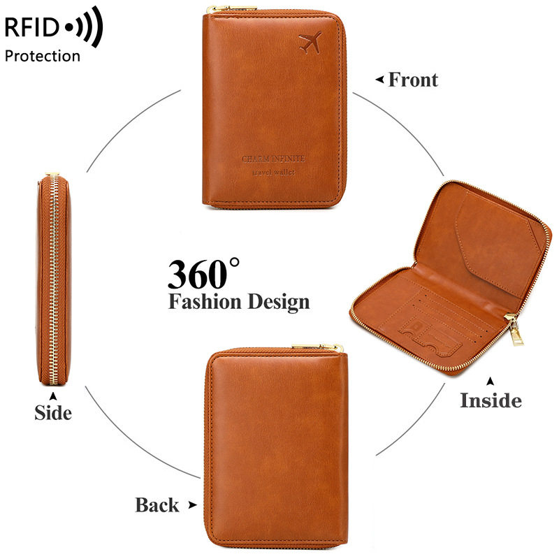 RFID 도난 방지 장치 여권 가방 지퍼 여권 홀더 짧은 다기능 여행 보관 문서 세트 카드 가방