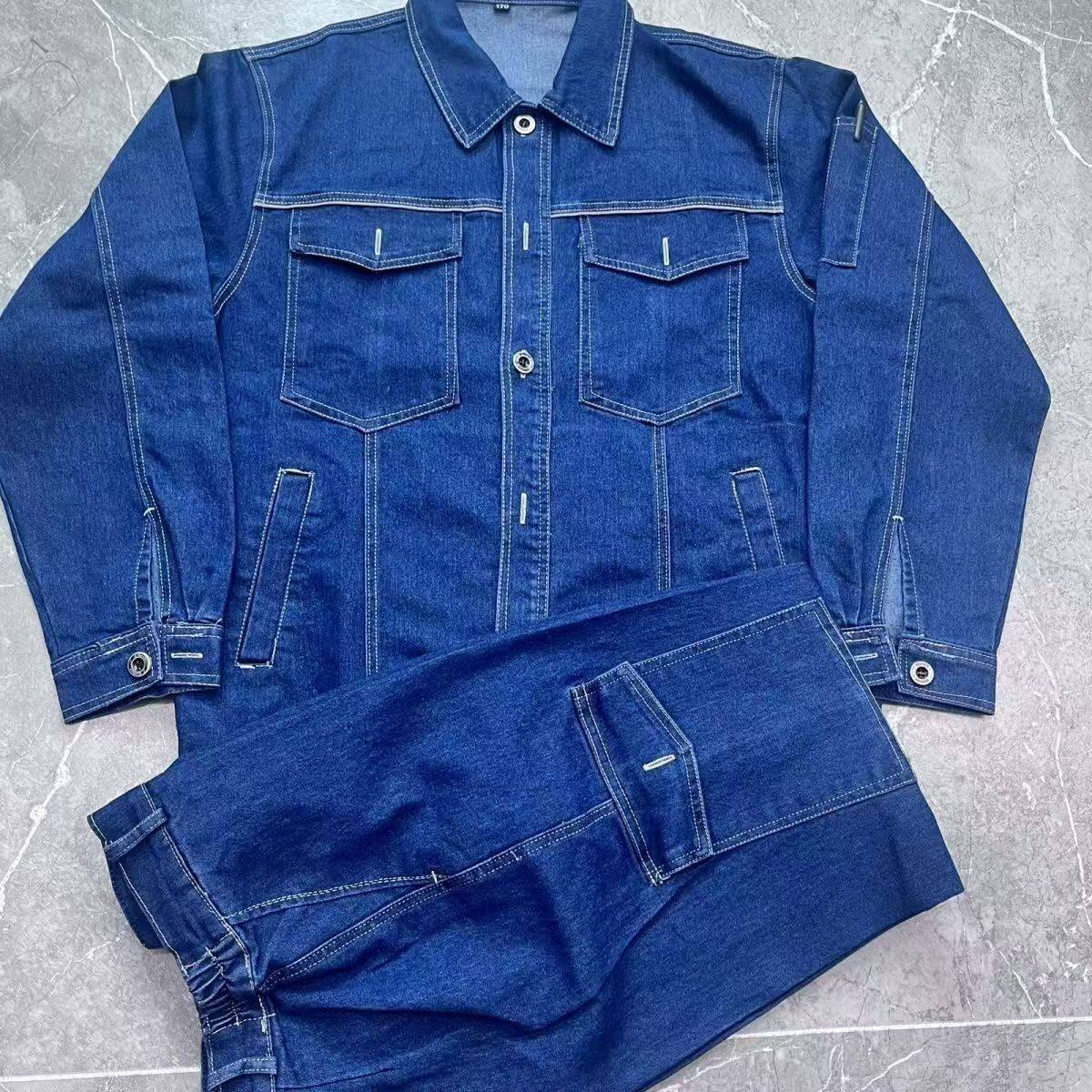 夏季薄款牛仔工作服套装电焊汽修电工长袖劳保服耐磨防烫夏装