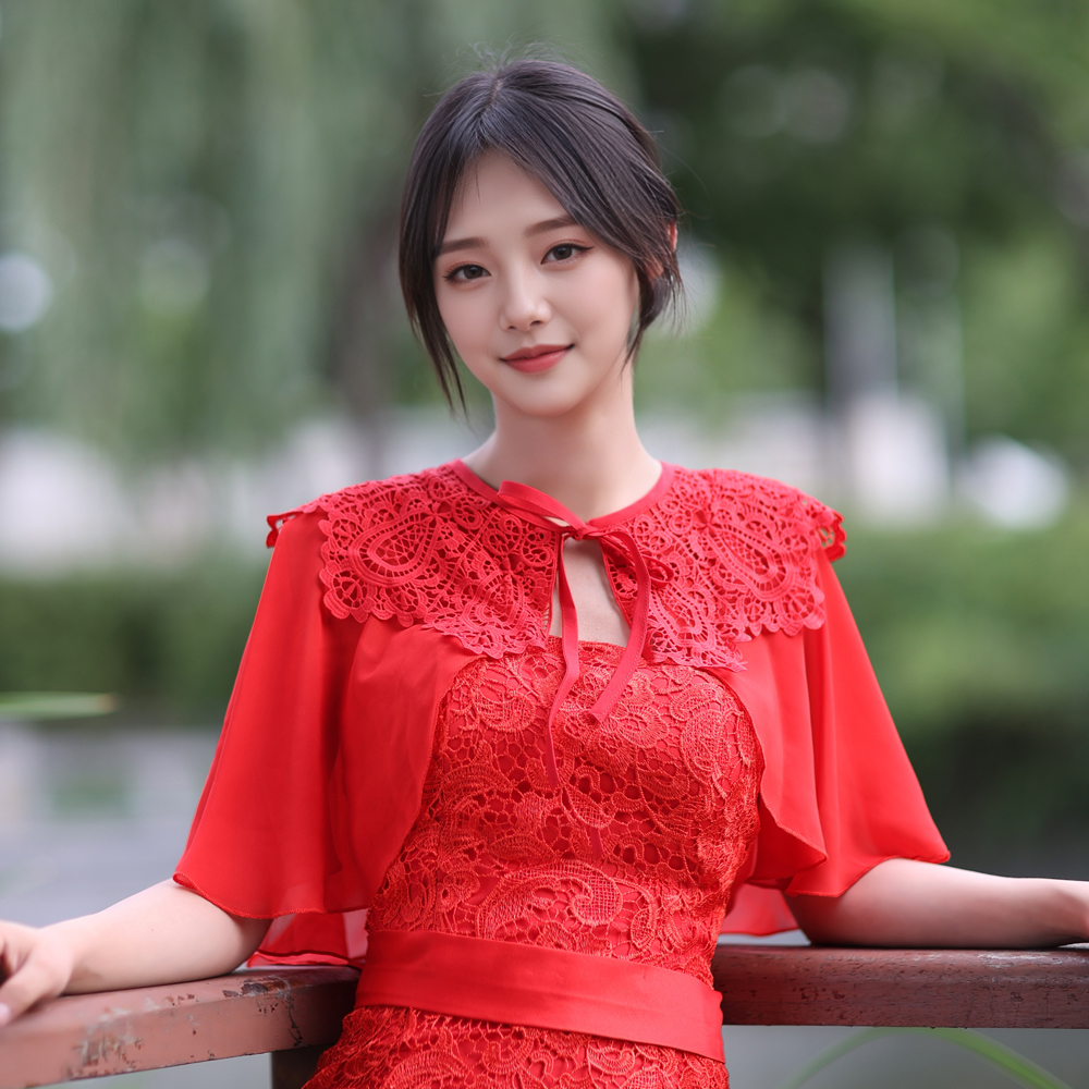 2025新款超仙蕾丝雪纺斗篷披肩女
