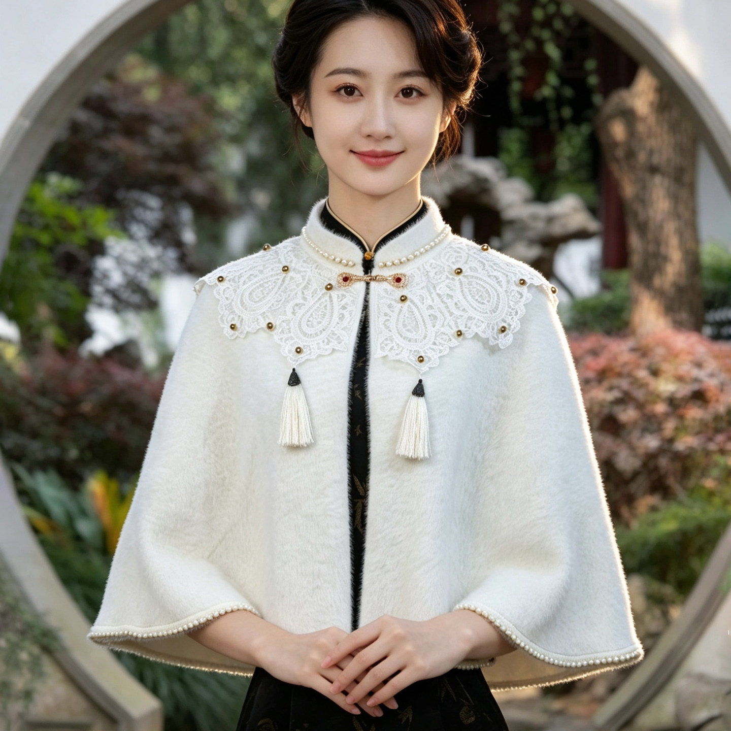新中式高级感白色披肩礼服旗袍汉服秀禾服婚纱斗篷外套春秋冬季女