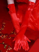 新娘手套红色蕾丝缎面结婚礼服秀禾服长短款 酒红中式 礼仪婚庆拍照