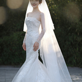 新款 钉珠出门纱蝴蝶结 头纱双层带发梳轻婚纱新娘高级感超仙齐地款