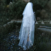 头纱新娘主婚纱求婚长款 主纱高级法式 白色重工花朵结婚轻头饰拍照