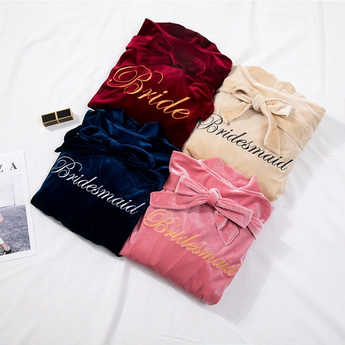 Демисезонная длинная утепленная бархатная пижама для невесты, для подружки невесты