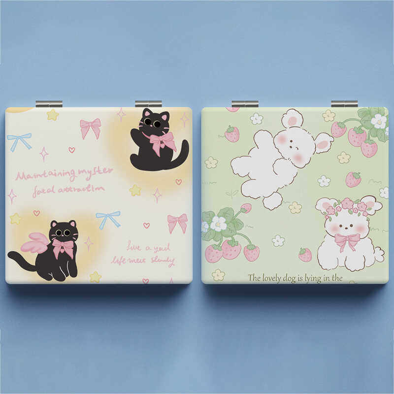 ins可爱小猫随身化妆镜便携迷你旅行小镜子可折叠宿舍双面补妆镜