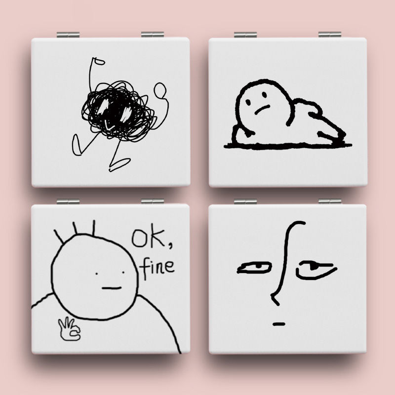 ins二次元图案便携折叠化妆镜少女心可爱学生宿舍手持随身补妆镜