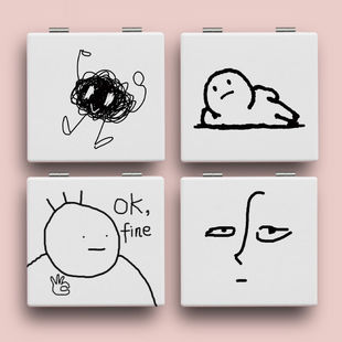 图案便携折叠化妆镜少女心可爱学生宿舍手持随身补妆镜 ins二次元