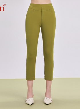 Gitti/吉蒂高腰显瘦弹力直筒中裤女百搭通勤休闲裤G251530