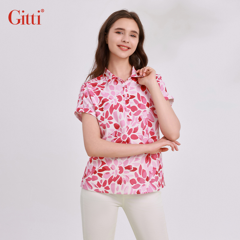 Gitti/吉蒂春夏新品印花挽边短袖衬衫女宽松大码休闲衬衣G251595