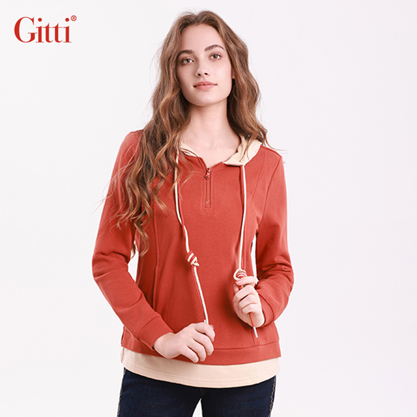 拼色连帽卫衣女棉舒适针织