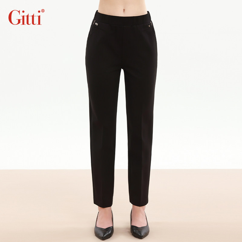 Gitti/吉蒂秋直筒松紧腰休闲裤小西裤女百搭通勤针织裤子G255562