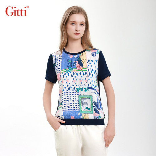 Gitti/吉蒂印花拼接显瘦T恤