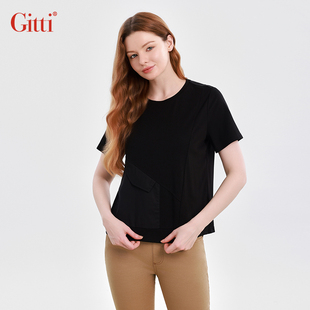口袋拼貼短袖 Gitti 吉蒂春夏新品 顯瘦百搭圓領(lǐng)T恤女大碼 G251395