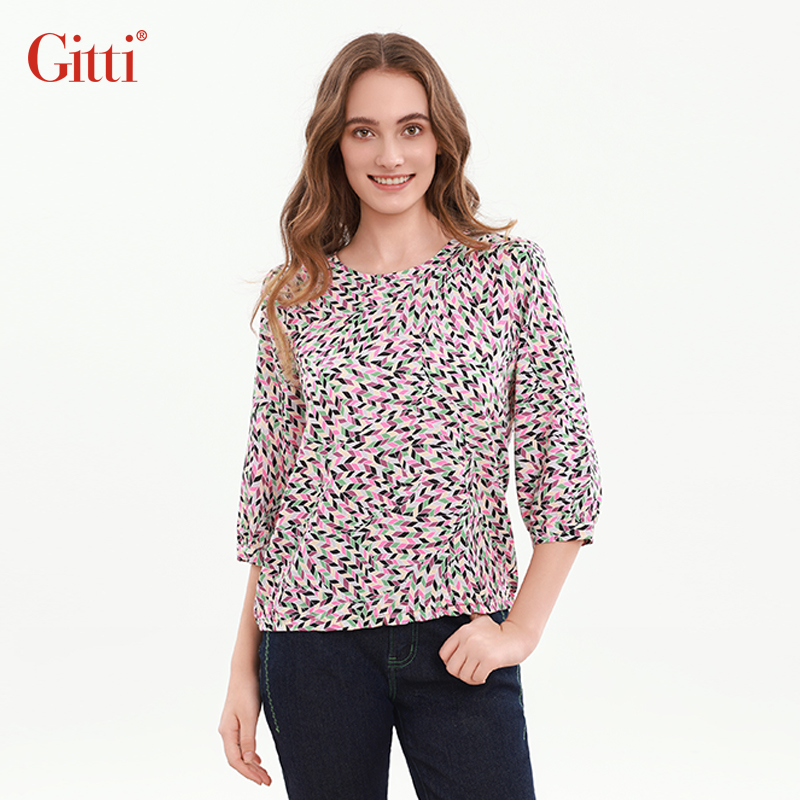 秋款七分袖碎花荷叶边