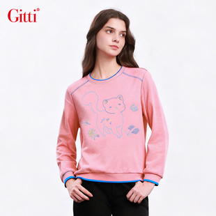 Gitti/吉蒂圆领空气层绣珠刺绣卫衣女针织大码上衣G255431
