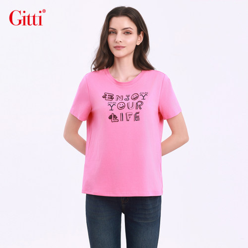 中空拱绣圆领针织T恤女棉宽松